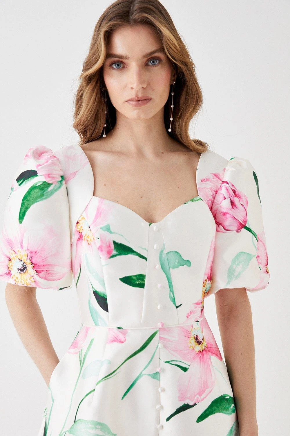 Coast Puff Sleeve Midi Dress With Buttons 2 Coast Puff Sleeve Midi Dress With Buttons - Image 2