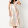 Coast Plunge Neck Metallic Jacquard Midi Dress