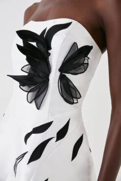 Coast Bandeau Twill Midi Dress With 3d Floral Applique -Coast bcc05354 ivory xl 3