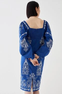 Coast Contrast Embroidered Square Neck Midi Dress -Coast bcc05383 blue xl 2
