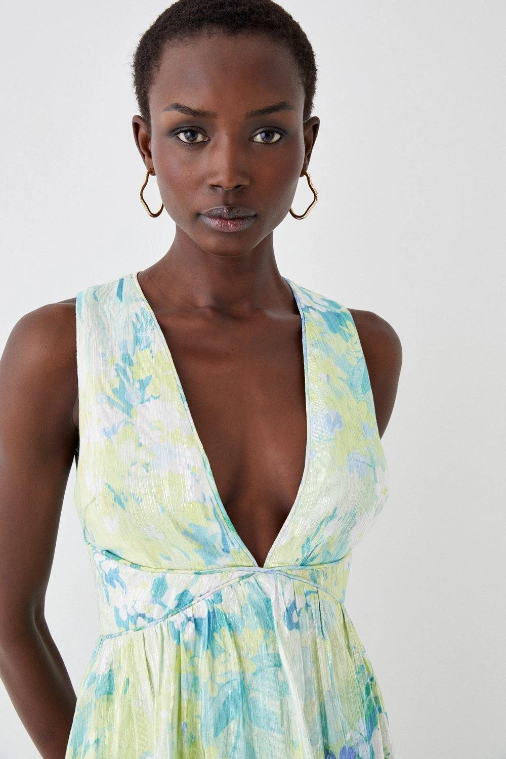 Coast Plunge Neck Frill Hem Midi Dress 3 Coast Plunge Neck Frill Hem Midi Dress - Image 3