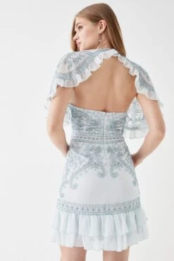 Coast Embellished Cape V Neck Mini Dress -Coast bcc05427 blue xl 3