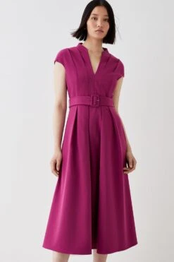 Coast Belted Full Skirt Midi Dress -Coast bcc05482 pink xl 2