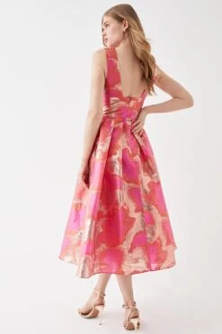 Coast Plunge Neck Jacquard Midi Dress -Coast bcc05489 coral xl 2