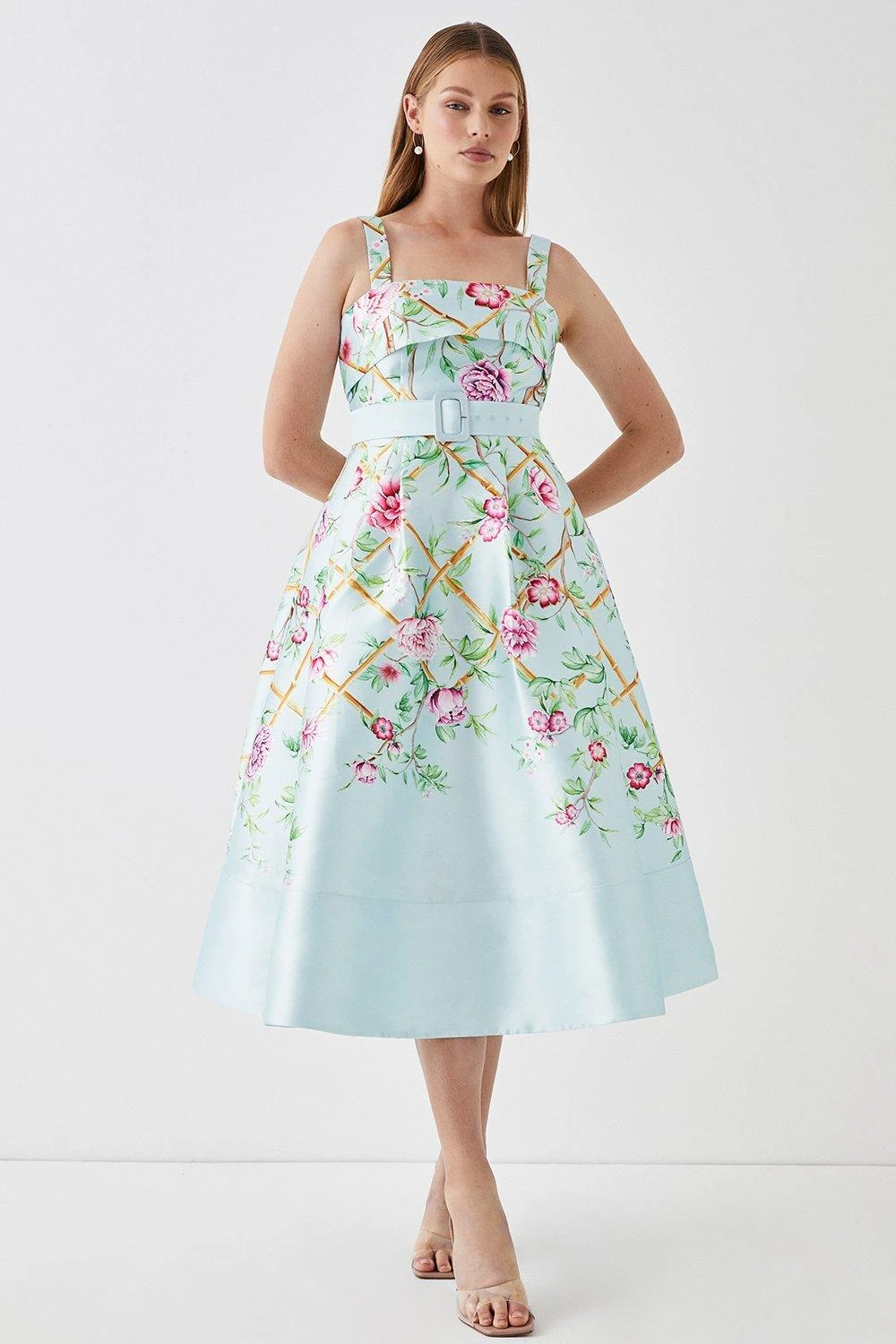 Coast Twill Midi Dress With Pleat Strap & Belt 1 Coast Twill Midi Dress With Pleat Strap & Belt