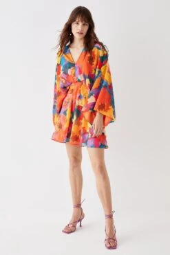 Coast Printed V Neck Kimono Mini Dress -Coast bcc05492 multi xl 2