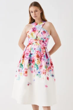 Coast Cross Front Full Skirt Scuba Midi Dress