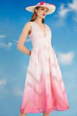 Coast Lisa Tan Plunge Neck Textured Ombre Midi Dress -Coast bcc05527 pink xl 2