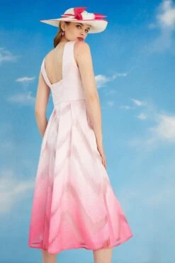 Coast Lisa Tan Plunge Neck Textured Ombre Midi Dress -Coast bcc05527 pink xl 3