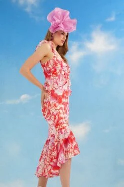 Coast Lisa Tan Twist Front Printed Midi Dress