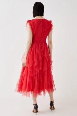 Coast Ruffled Skirt Mesh Midi Dress 7 Coast Ruffled Skirt Mesh Midi Dress -Coast bcc05550 red xl 3
