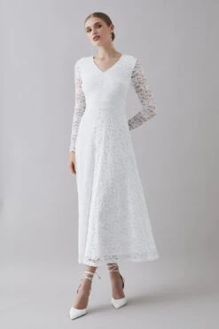 Coast Rose Stretch Lace V Neck Midi Dress