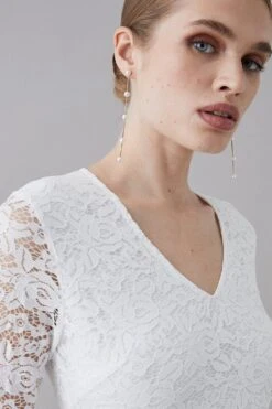 Coast Rose Stretch Lace V Neck Midi Dress -Coast bcc05561 ivory xl 3