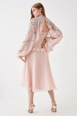 Coast Hand Embellished Cape Sleeve Flowing Midi Dress -Coast bcc05566 blush xl 2