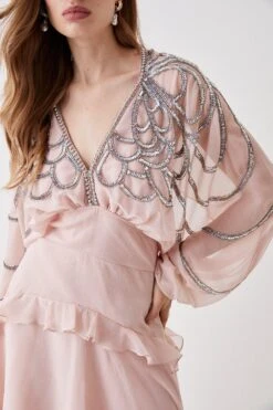 Coast Hand Embellished Cape Sleeve Flowing Midi Dress -Coast bcc05566 blush xl 3