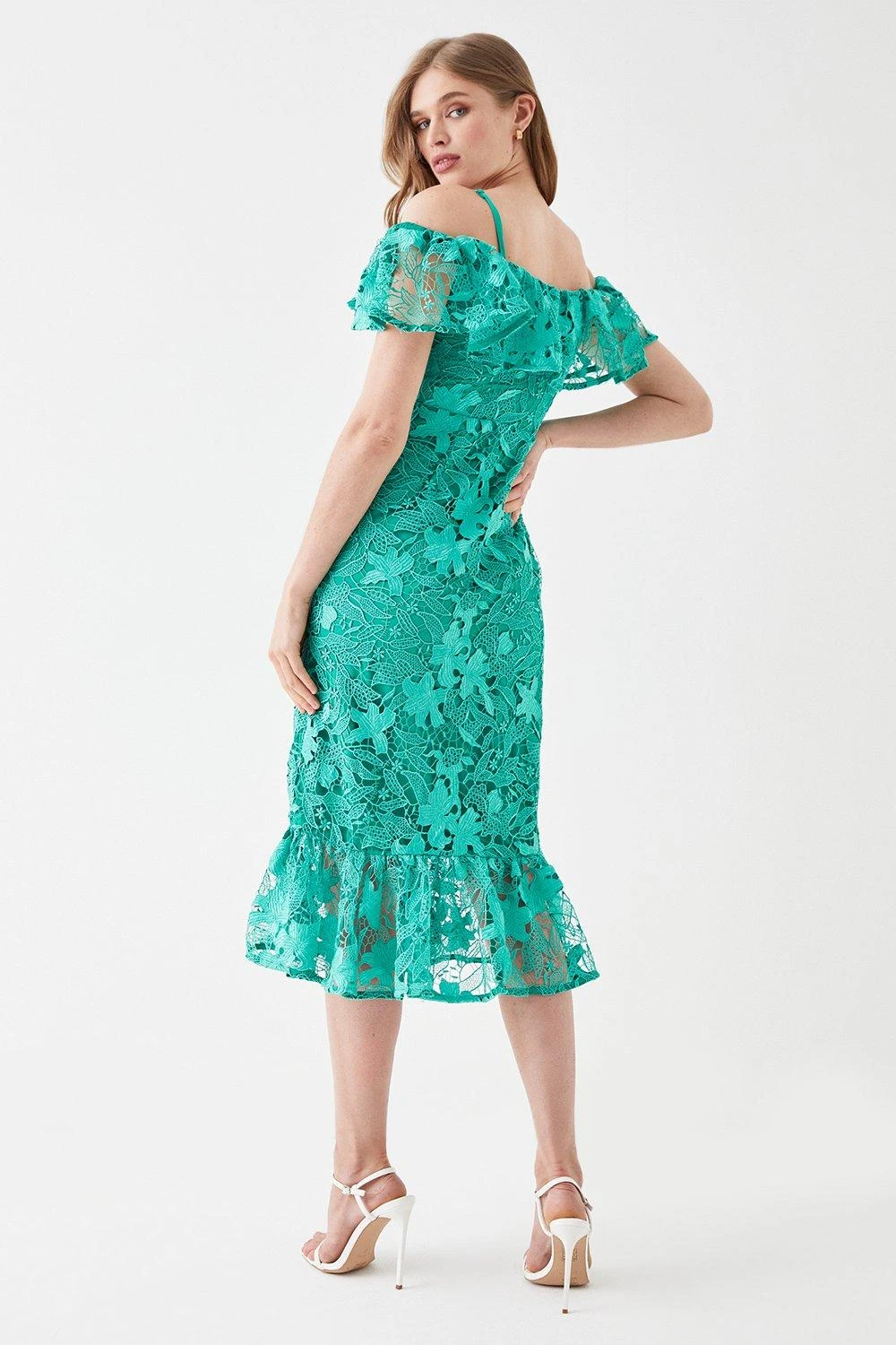 Coast Button Front Bardot Lace Pencil Dress 3 Coast Button Front Bardot Lace Pencil Dress - Image 3