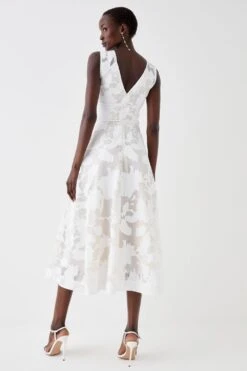 Coast V Neck Floral Jacquard Midi Dress -Coast bcc05590 white xl 3