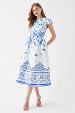 Coast Puff Sleeve Satin Midi Dress