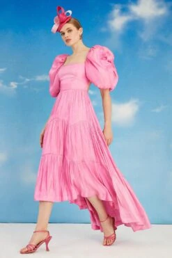 Coast Lisa Tan Glossy Organza Tiered Midi Dress -Coast bcc05592 pink xl 3