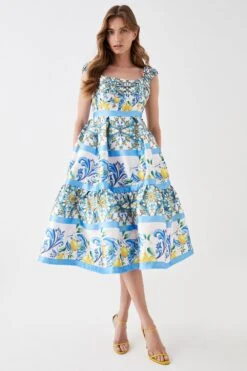 Coast Ruched Top Twill Midi Dress