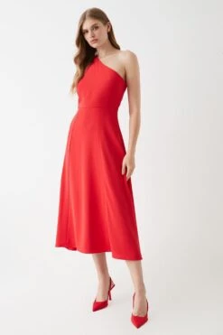 Coast One Shoulder Drape Front Flowing Skirt Midi Dress
