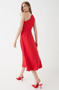 Coast One Shoulder Drape Front Flowing Skirt Midi Dress -Coast bcc05674 red xl 2