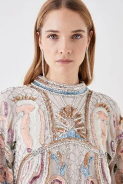 Coast The Collector Hand Embellished Mini Dress With Long Sleeve -Coast bcc05682 cream xl 3