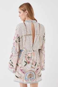 Coast The Collector Hand Embellished Mini Dress With Long Sleeve -Coast bcc05682 cream xl 4