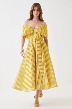 Coast Bardot Midi Dress In Stripe Organza