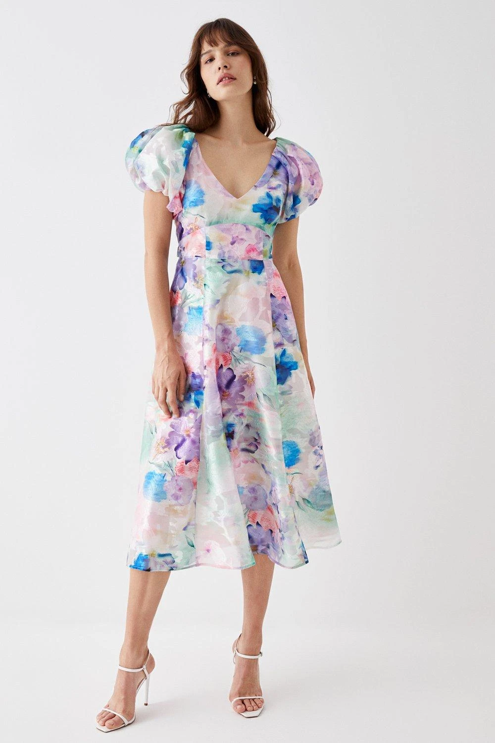 Coast Puff Sleeve Jacquard Midi Dress 4 Coast Puff Sleeve Jacquard Midi Dress - Image 4