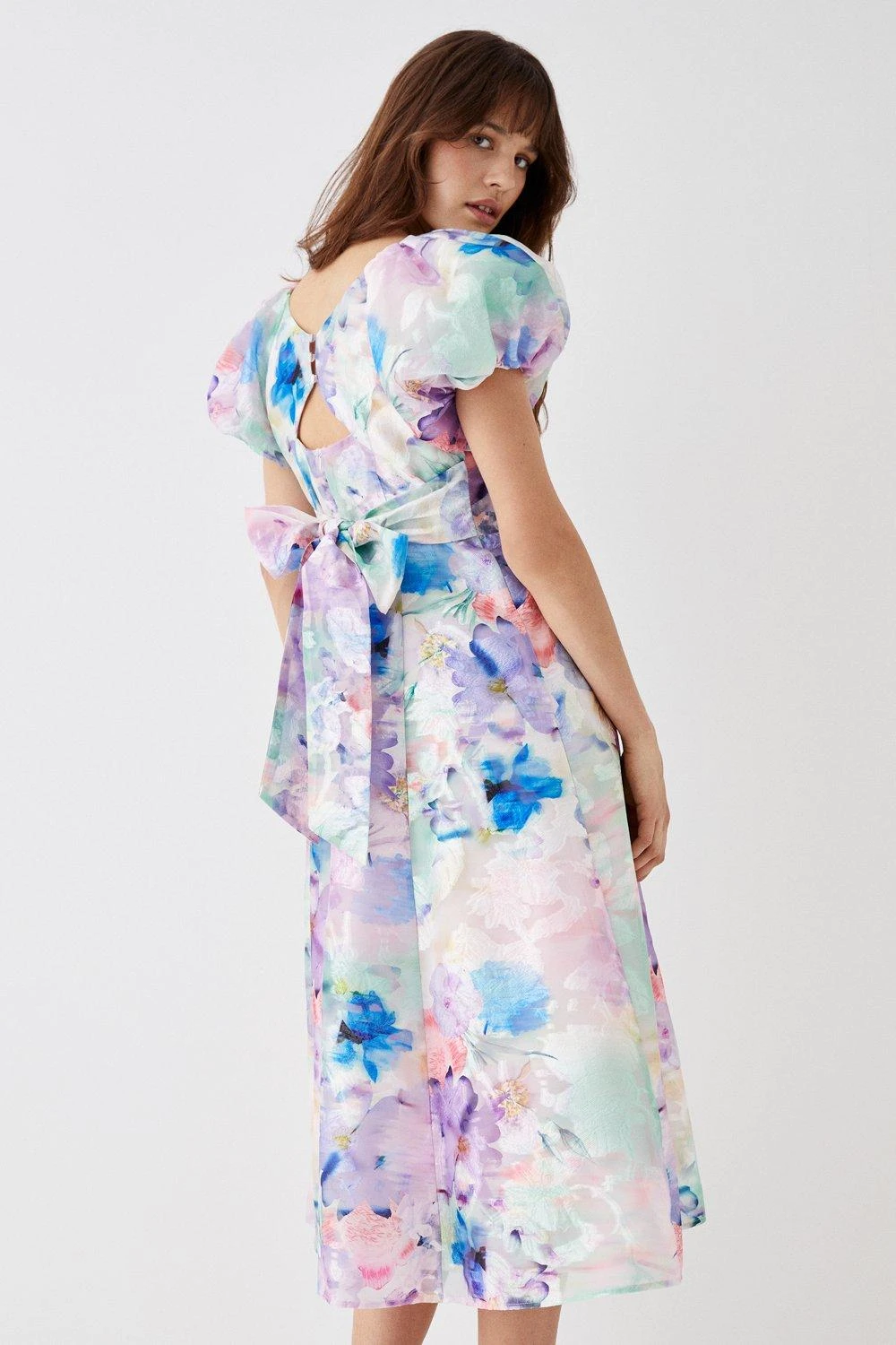 Coast Puff Sleeve Jacquard Midi Dress 5 Coast Puff Sleeve Jacquard Midi Dress - Image 5