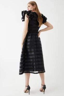 Coast Frill Shoulder Stripe Organza Midi Dress -Coast bcc05705 black xl 2