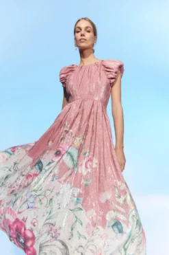 Coast The Collector Metallic Puff Shoulder Midi Dress