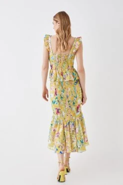 Coast The Collector Twist Front Georgette Jacquard Midi Dress -Coast bcc05727 chartreuse xl 4