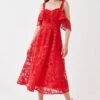 Coast Bardot Frill Top Lace Midi Dress