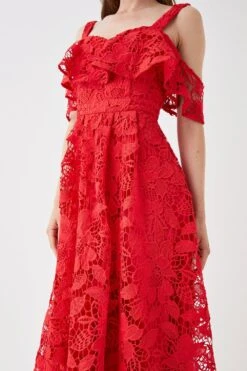 Coast Bardot Frill Top Lace Midi Dress -Coast bcc05730 red xl 3