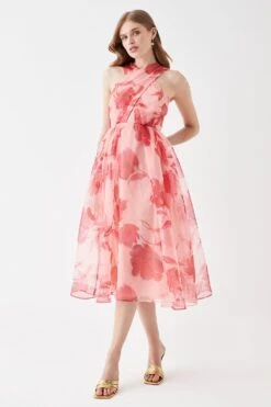 Coast Cross Front Printed Organza Midi Dress