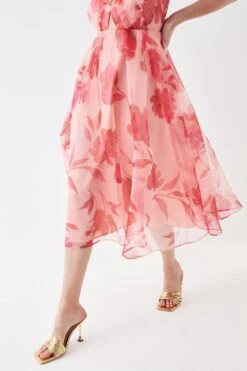 Coast Cross Front Printed Organza Midi Dress -Coast bcc05744 peach xl 2
