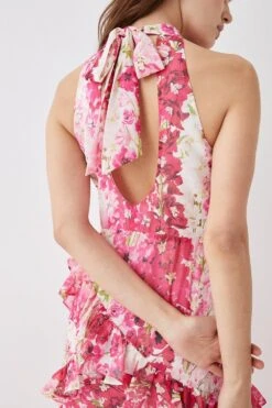 Coast Ruffle Skirt High Neck Midi Dress -Coast bcc05754 pink xl 4