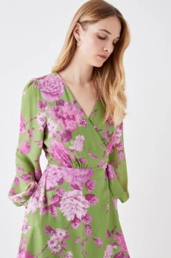 Coast Printed Long Sleeve Wrap Dress -Coast bcc05756 chartreuse xl 2