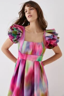 Coast Ruffle Sleeve Square Neck Midi Dress -Coast bcc05770 pink xl 2