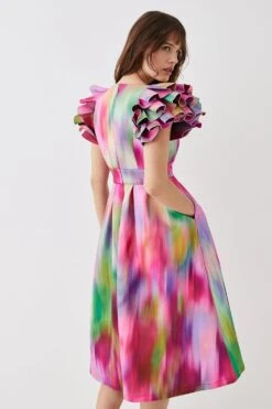 Coast Ruffle Sleeve Square Neck Midi Dress -Coast bcc05770 pink xl 3