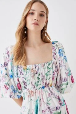 Coast The Collector Pleat Bust Midi Cotton Dress