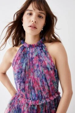 Coast Printed Mesh Frill Neck Midi Dress -Coast bcc05773 pink xl 3