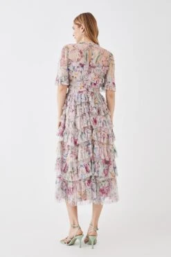 Coast The Collector Printed Tiered Skirt Tulle Midi Dress -Coast bcc05780 blush xl 3
