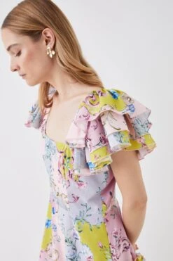 Coast The Collector Frill Sleeve Ruffle Skirt Cotton Midi Dress -Coast bcc05783 multi xl 3