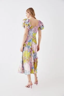 Coast The Collector Frill Sleeve Ruffle Skirt Cotton Midi Dress -Coast bcc05783 multi xl 4