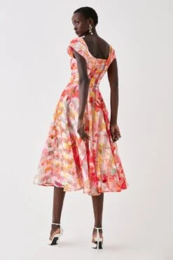 Coast Twist Side Bardot Stripe Organza Midi Dress -Coast bcc05793 orange xl 2