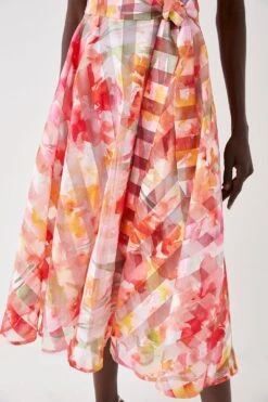 Coast Twist Side Bardot Stripe Organza Midi Dress -Coast bcc05793 orange xl 3