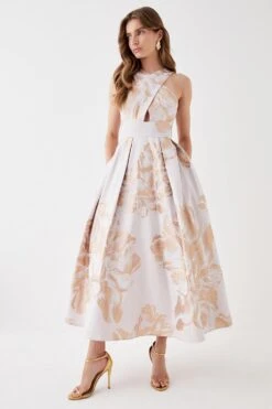 Coast Cross Front Jacquard Midi Dress